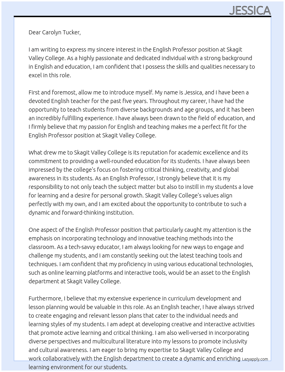 English Professor  At Skagit Valley College Cover Letter