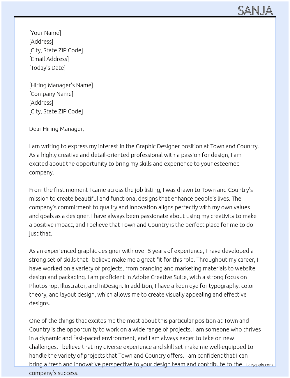 Graphic designer At Town and Country Cover Letter