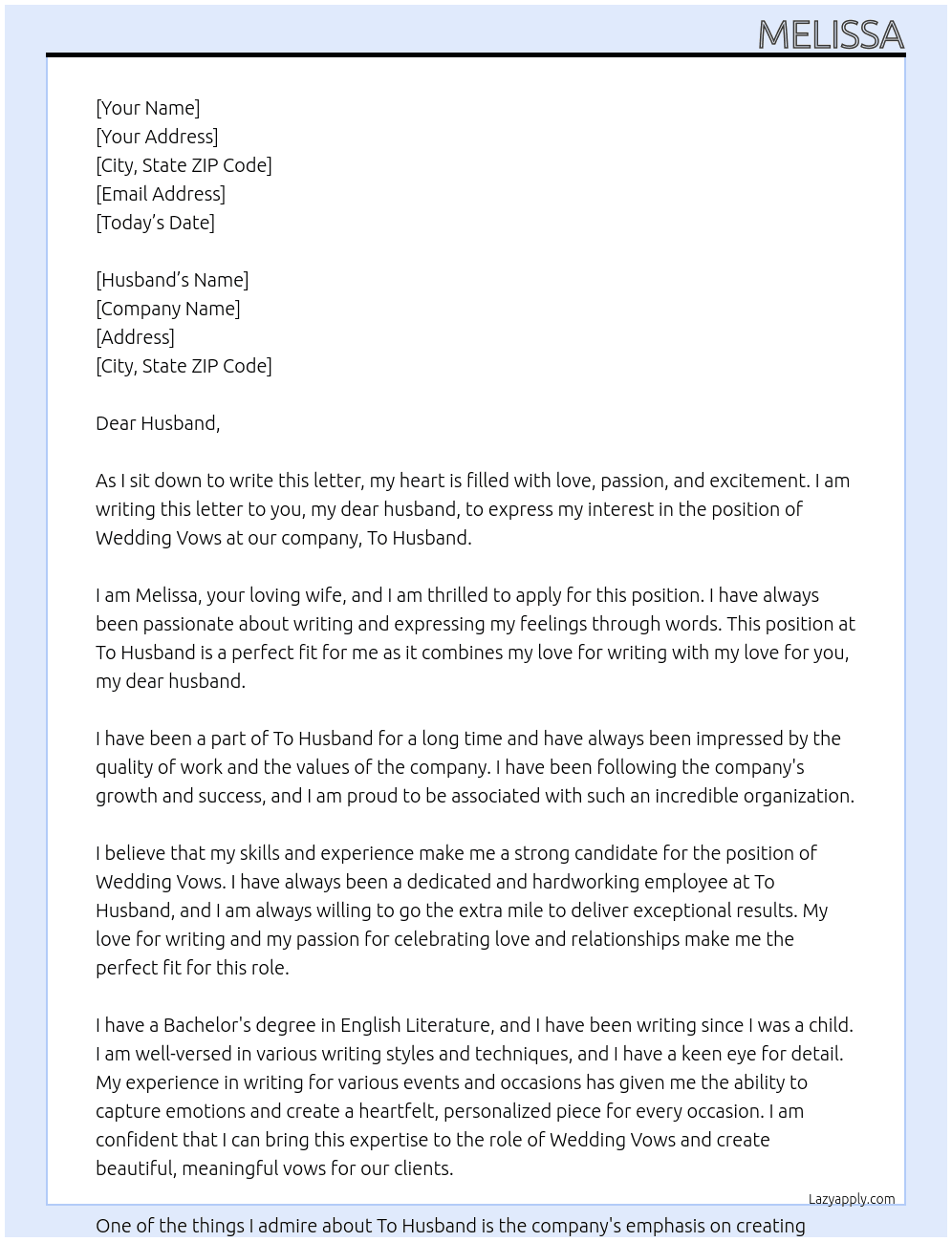 Wedding vows At To husband Cover Letter