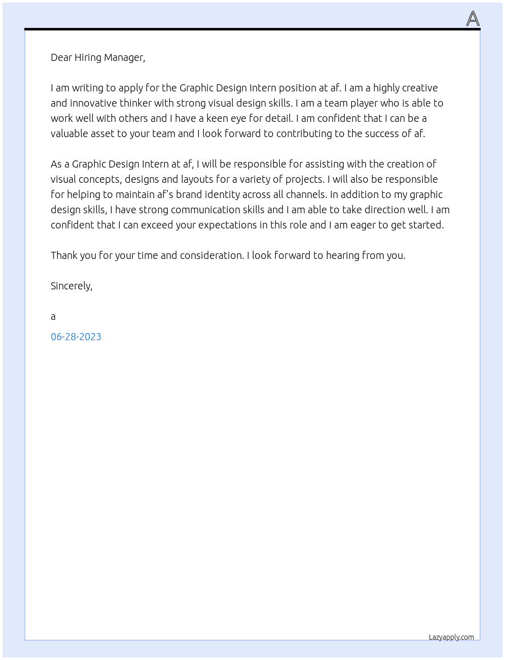 Graphic Design Intern At af Cover Letter