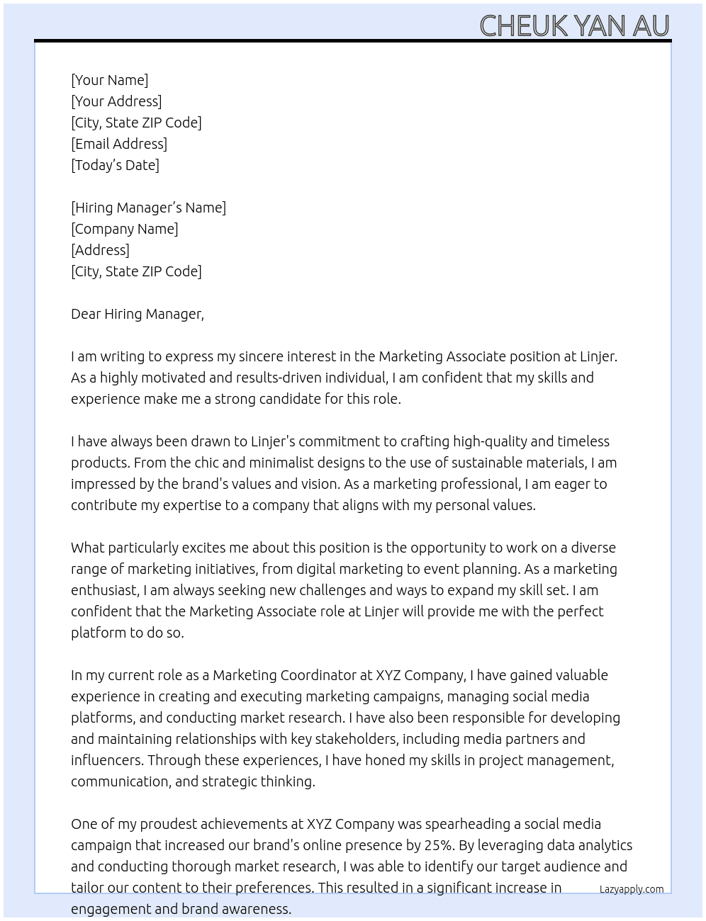 Marketing Associate At Linjer Cover Letter