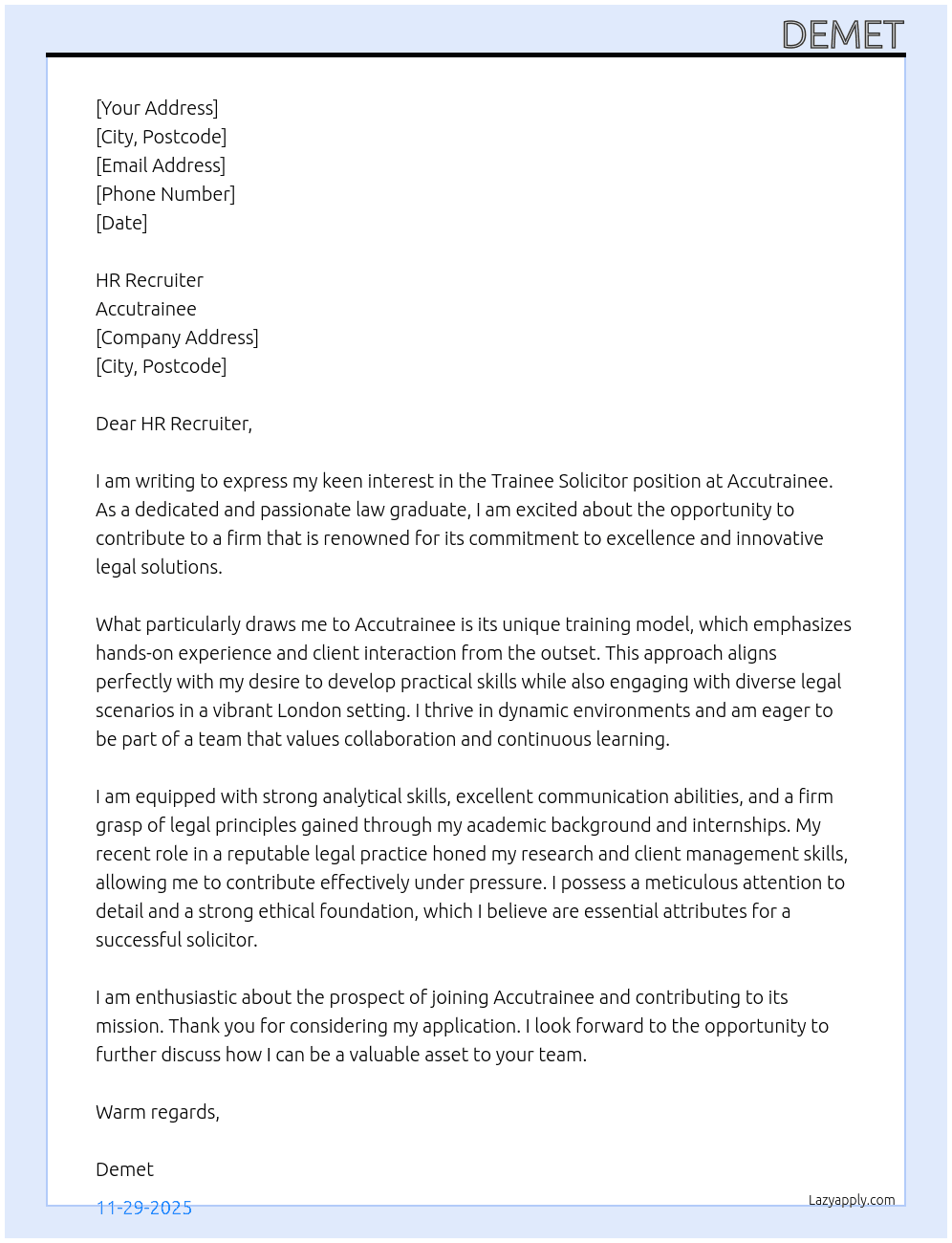 Trainee Solicitor At Accutrainee Cover Letter
