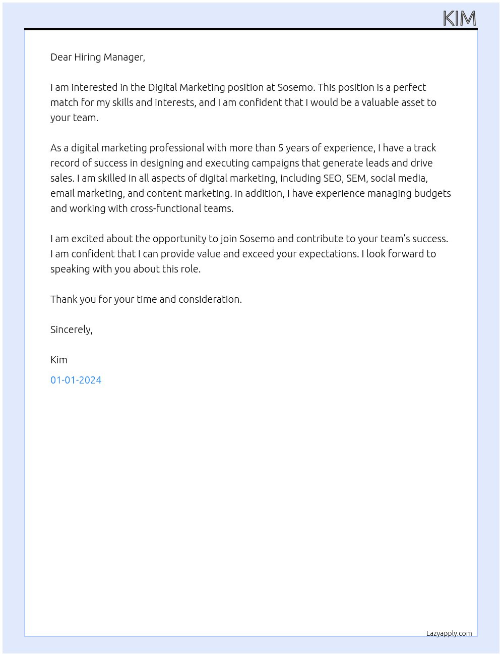 Digital Marketing At Sosemo Cover Letter