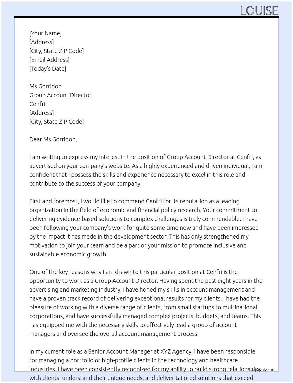 Group Account Director At Cenfri  Cover Letter