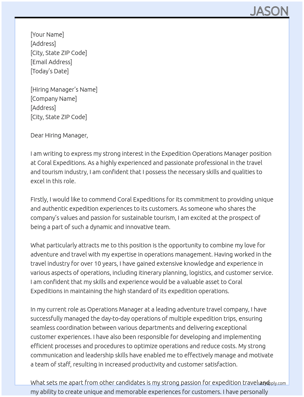 Expedition Operations Manager At Coral Expeditions Cover Letter