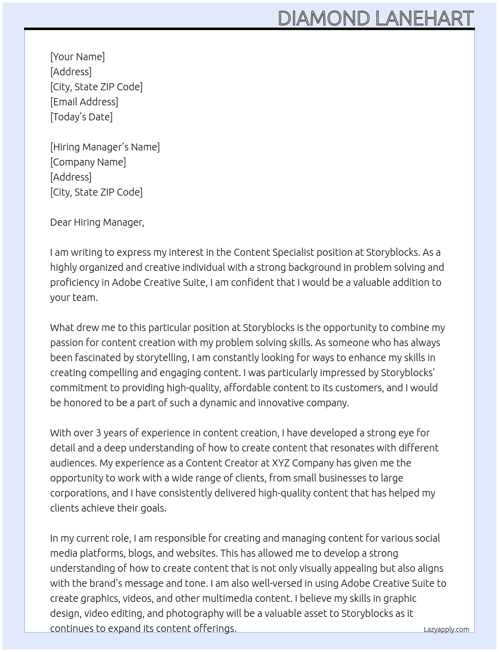 Content Specialist At Storyblocks Cover Letter