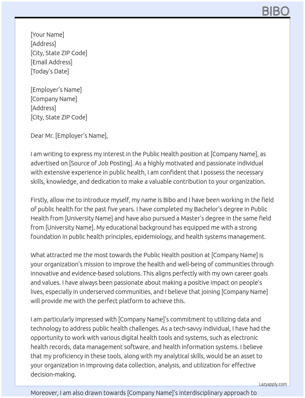 public health At plan Cover Letter