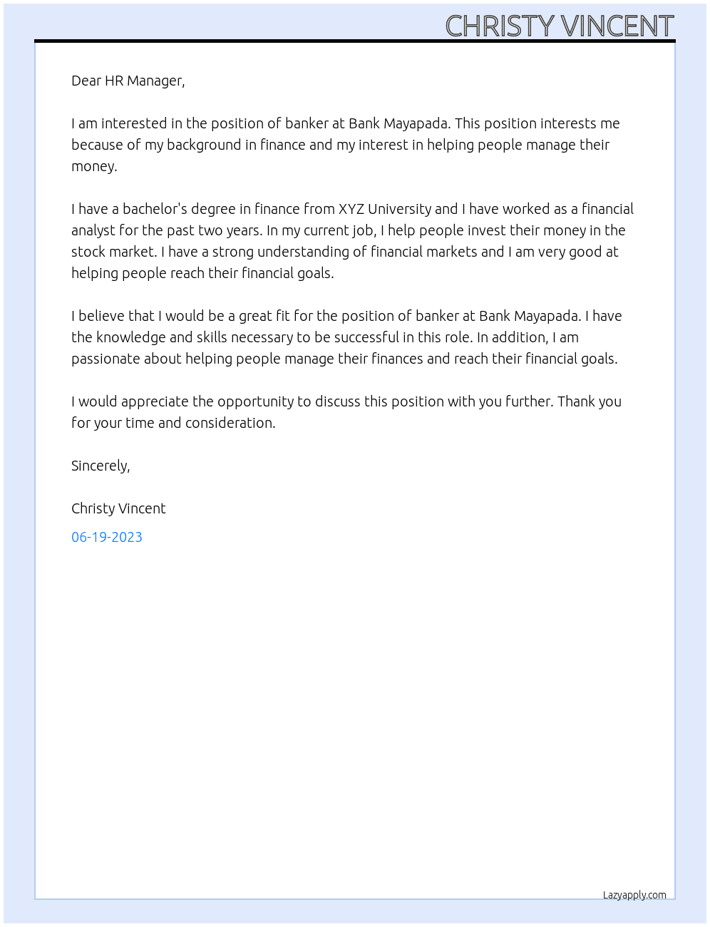 Banker At Bank Mayapada Cover Letter