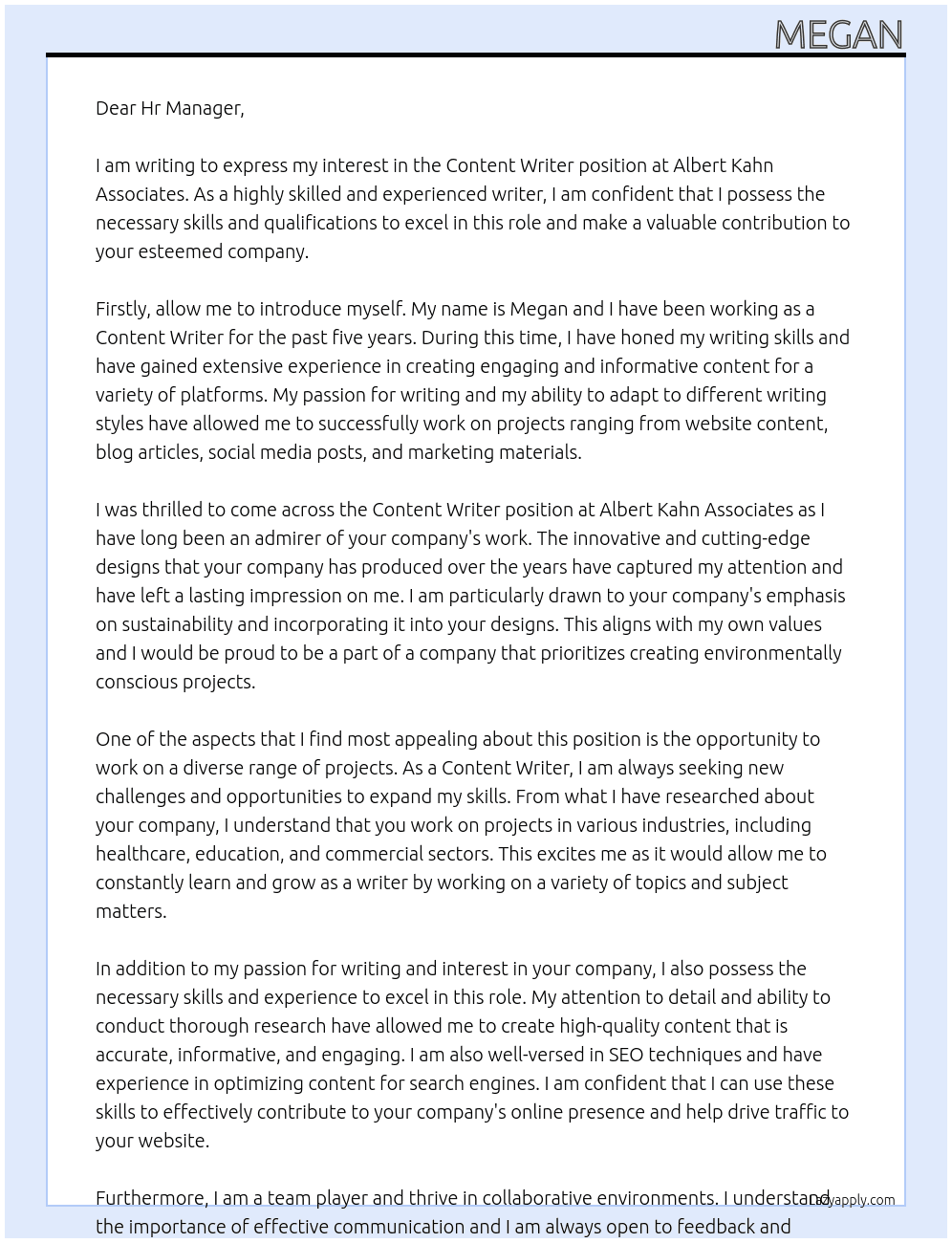 Content Writer At Albert Kahn Associates Cover Letter