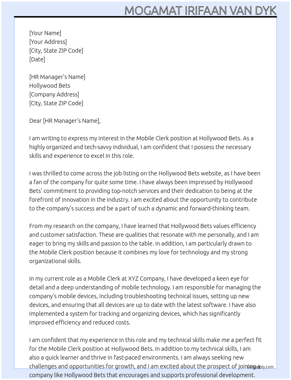 Cover letter for mobile clerk - LazyApply
