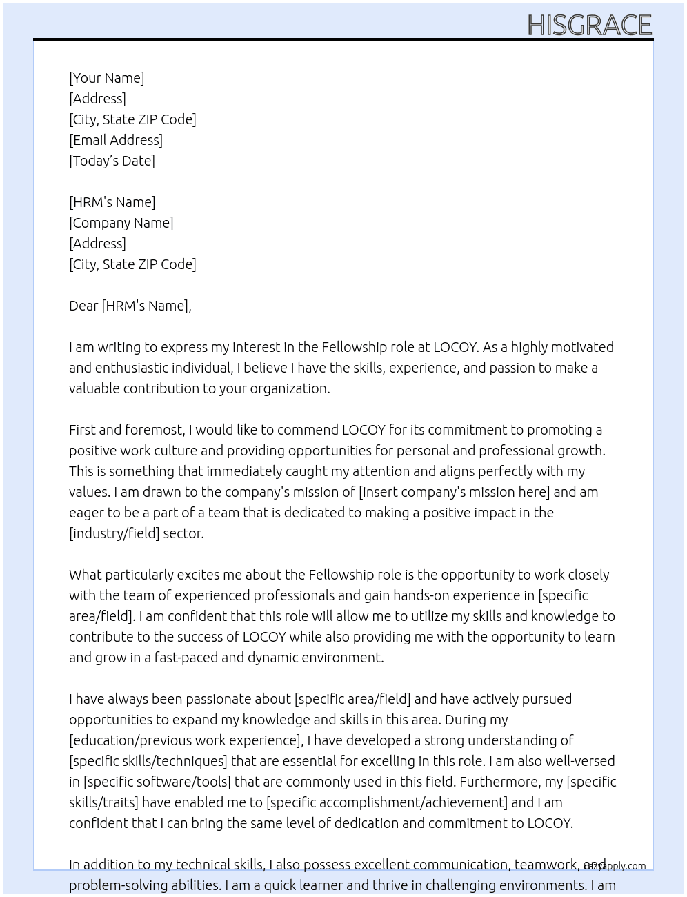 Fellowship  At LOCOY Cover Letter