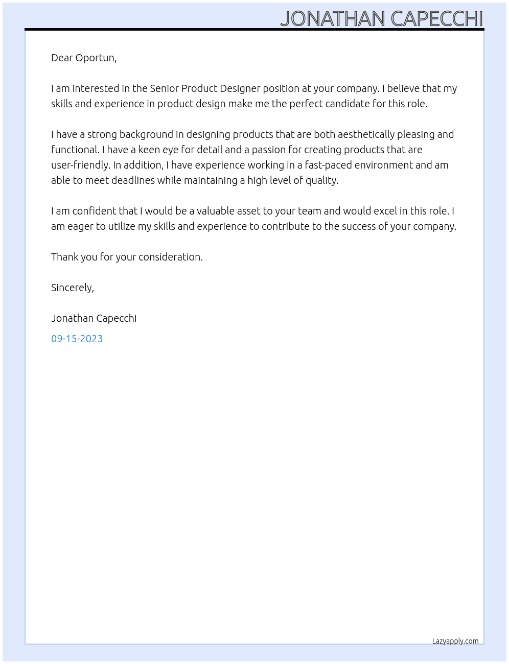 Senior Product Designer At Oportun Cover Letter
