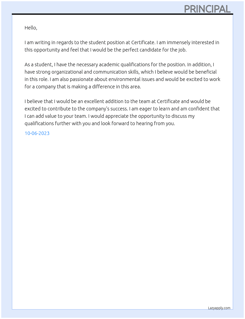 Student  At Certificate  Cover Letter