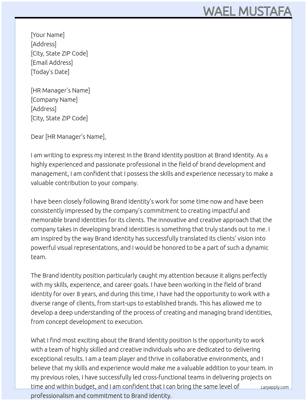 Brand Identity  At Brand Identity  Cover Letter