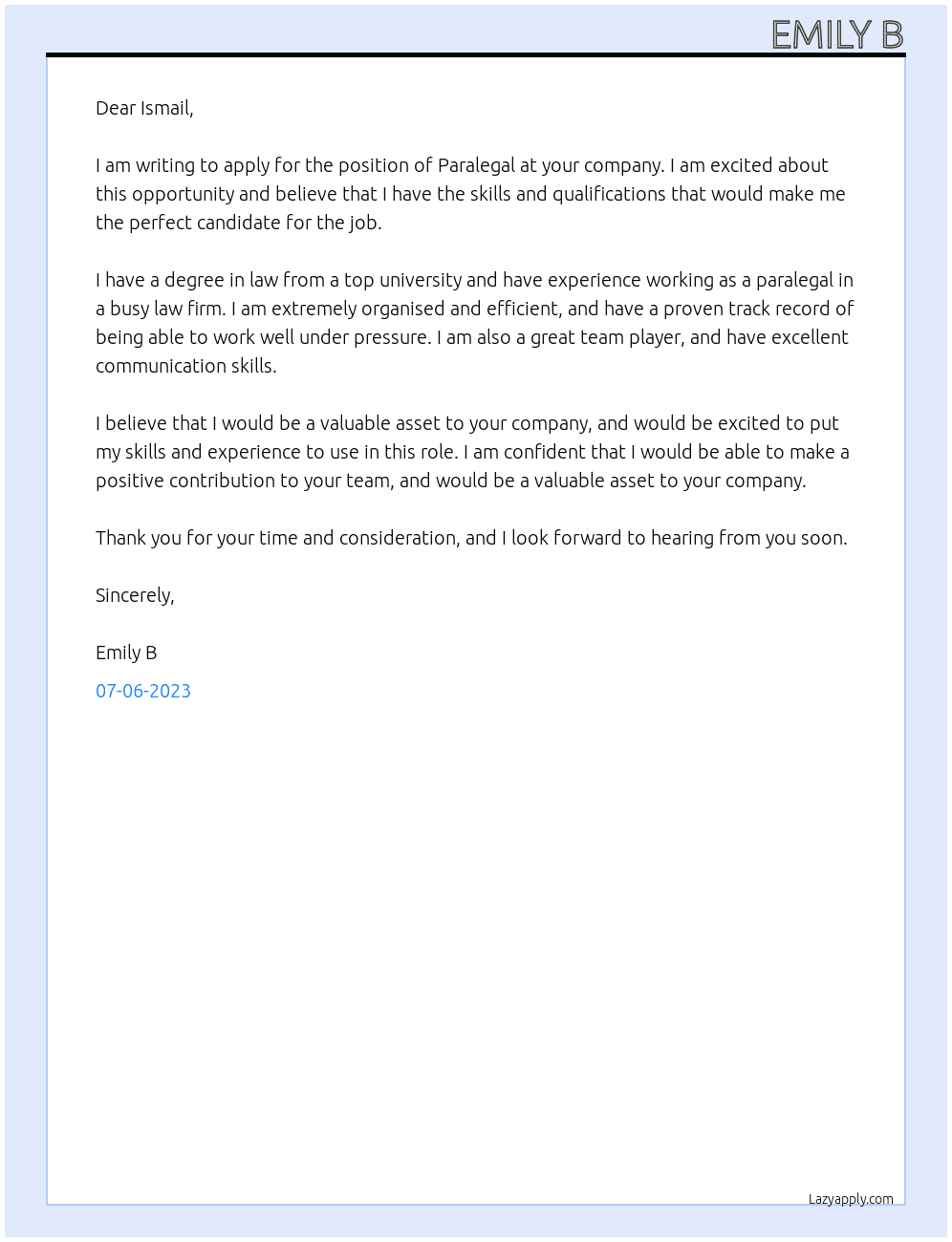 Paralegal At Ismail Cover Letter