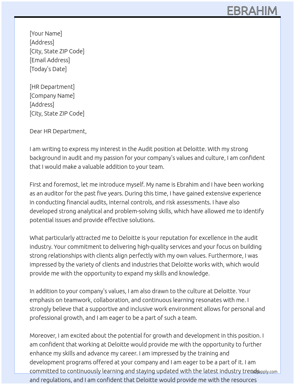 audit At Delloit Cover Letter
