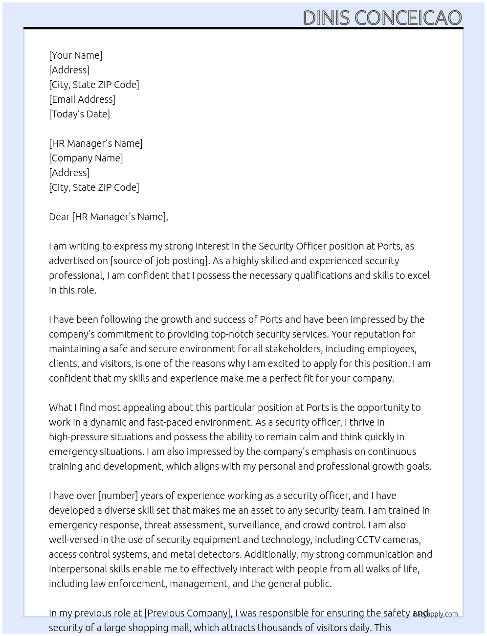 Security Officer At Ports Cover Letter