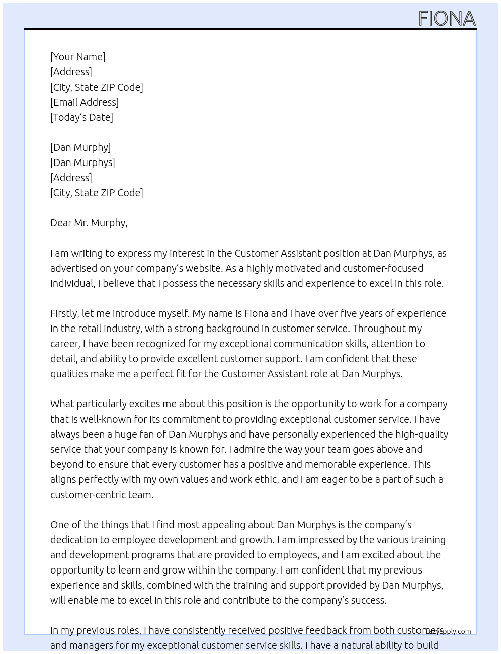Customer Assistant At Dan Murphys Cover Letter