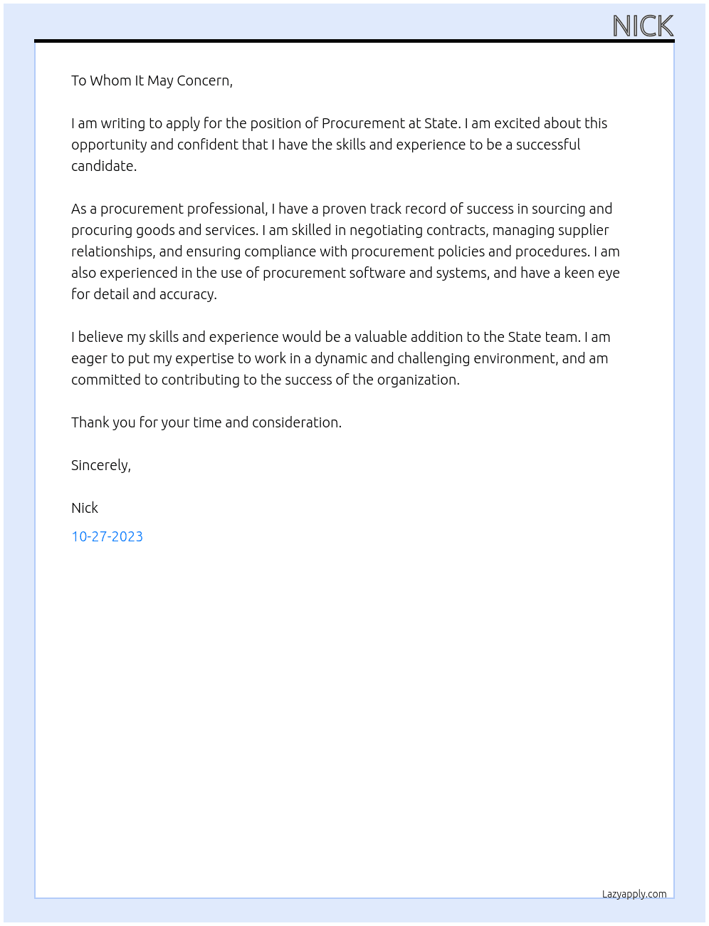 Procurement  At State Cover Letter