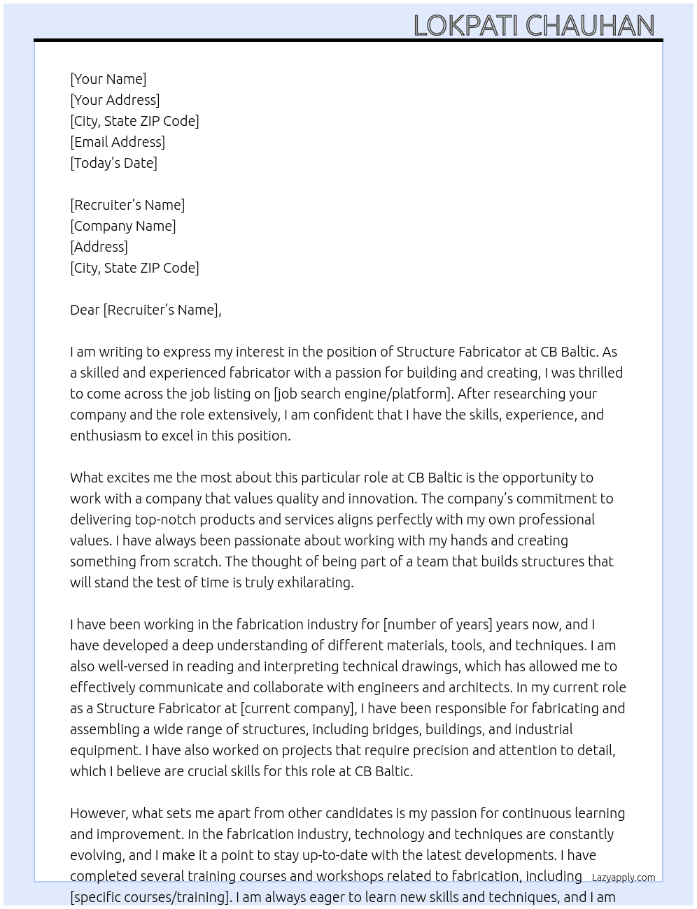 Structure fabricator At Cb baltic Cover Letter