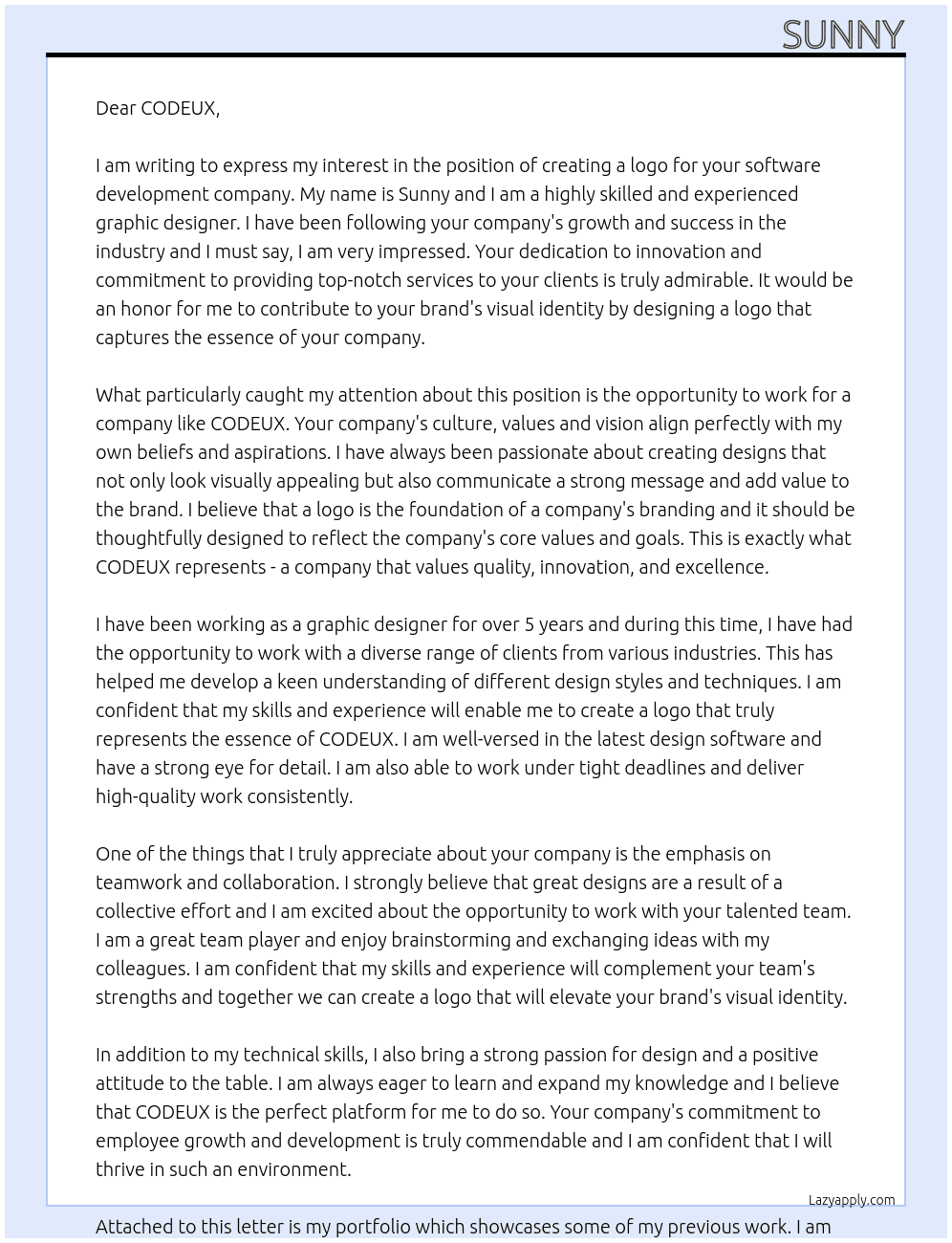  make a logo for sofware development compnay At CODEUX, Cover Letter
