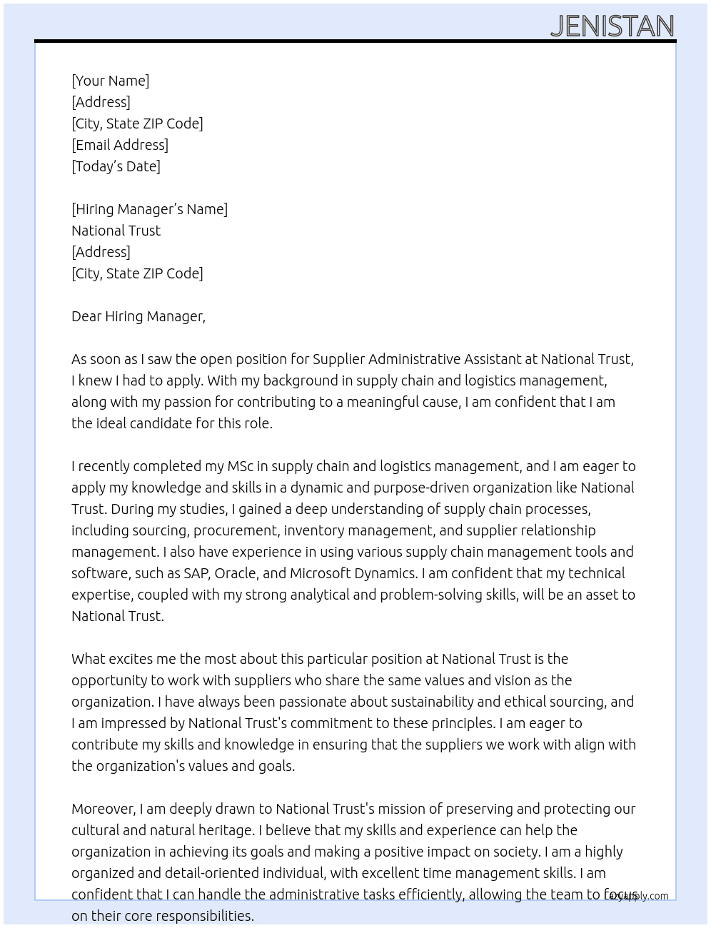 supplier Administrative Assistant At National Trust Cover Letter