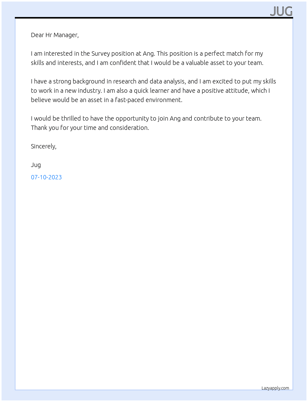 Survey At Ang Cover Letter