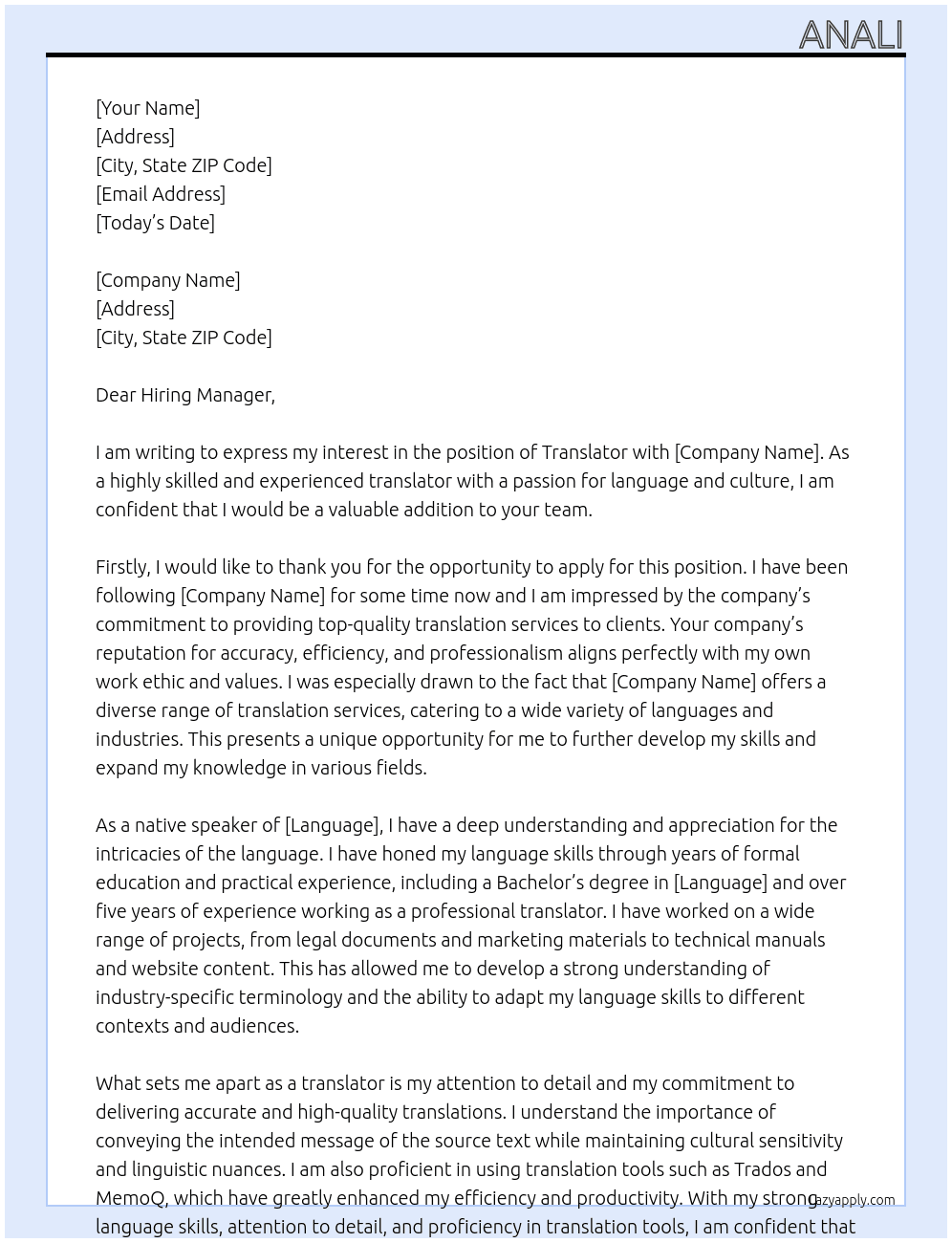 translator At translator Cover Letter