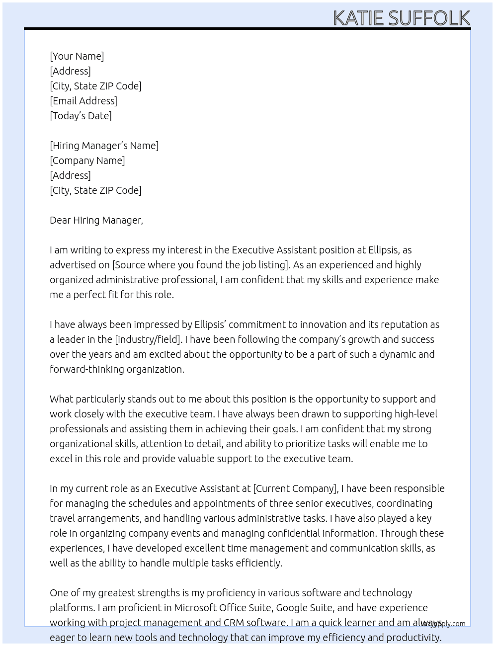 Executive Assistant At Ellipsis Cover Letter
