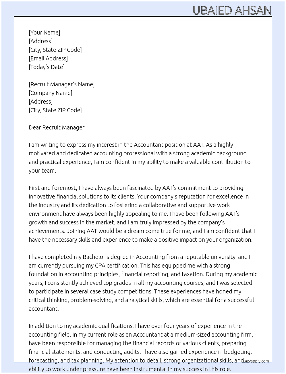 accountant At aat Cover Letter