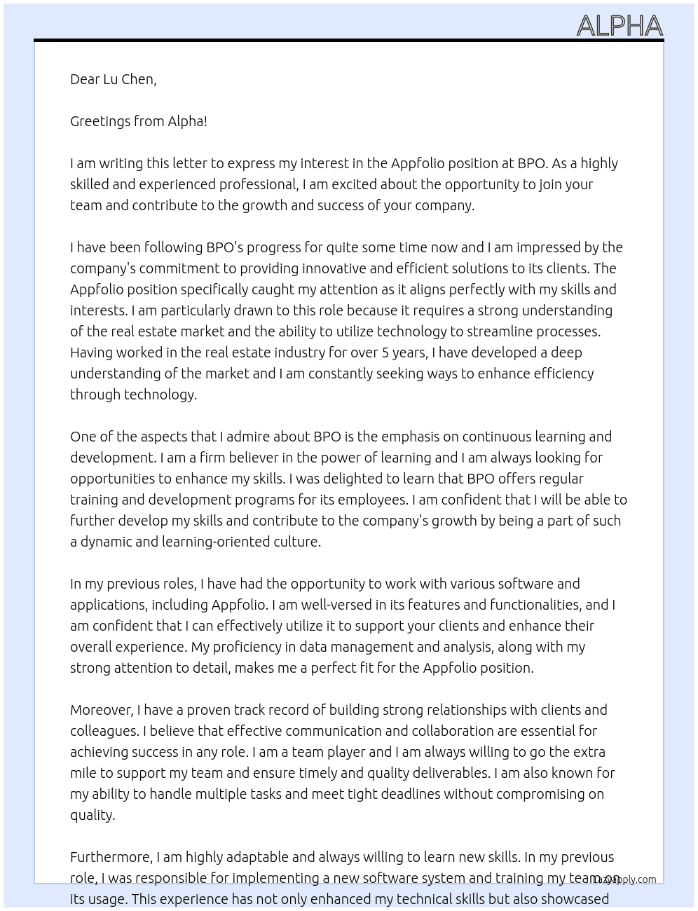 Appfolio At BPO Cover Letter