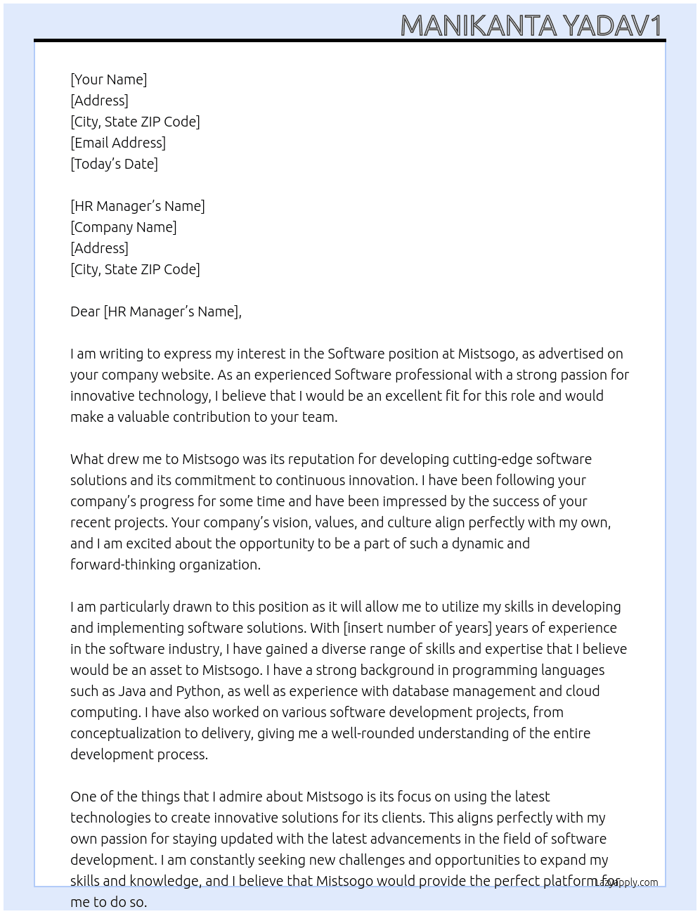 Software At Mistsogo Cover Letter
