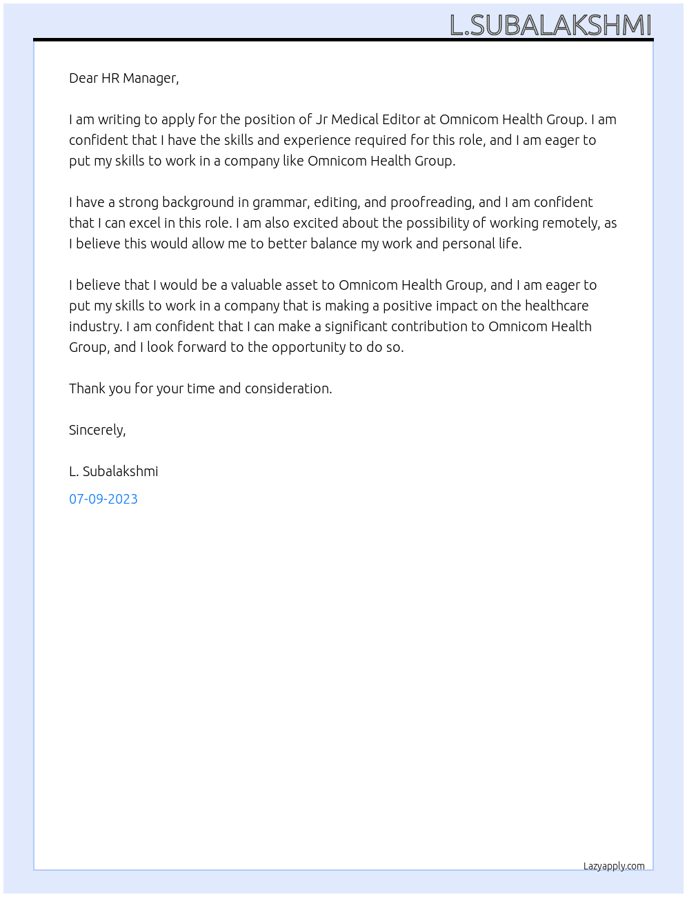 Jr Medical Editor At Omnicom Health Group Cover Letter