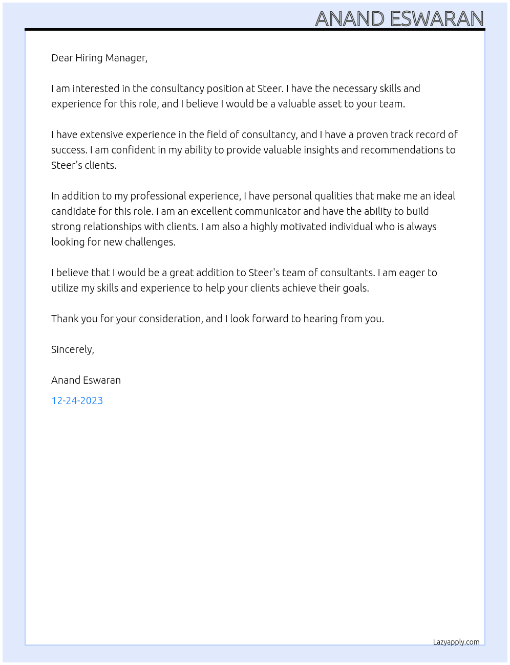 Consultancy At Steer Cover Letter