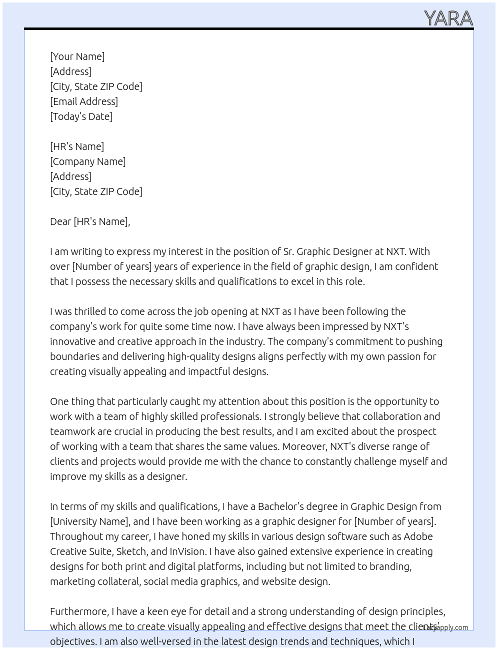 Sr. Graphic Designer At NXT Cover Letter