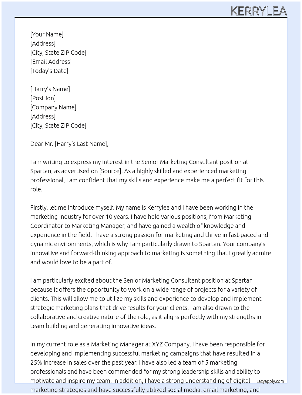Senior Marketing Consultant At Spartan Cover Letter