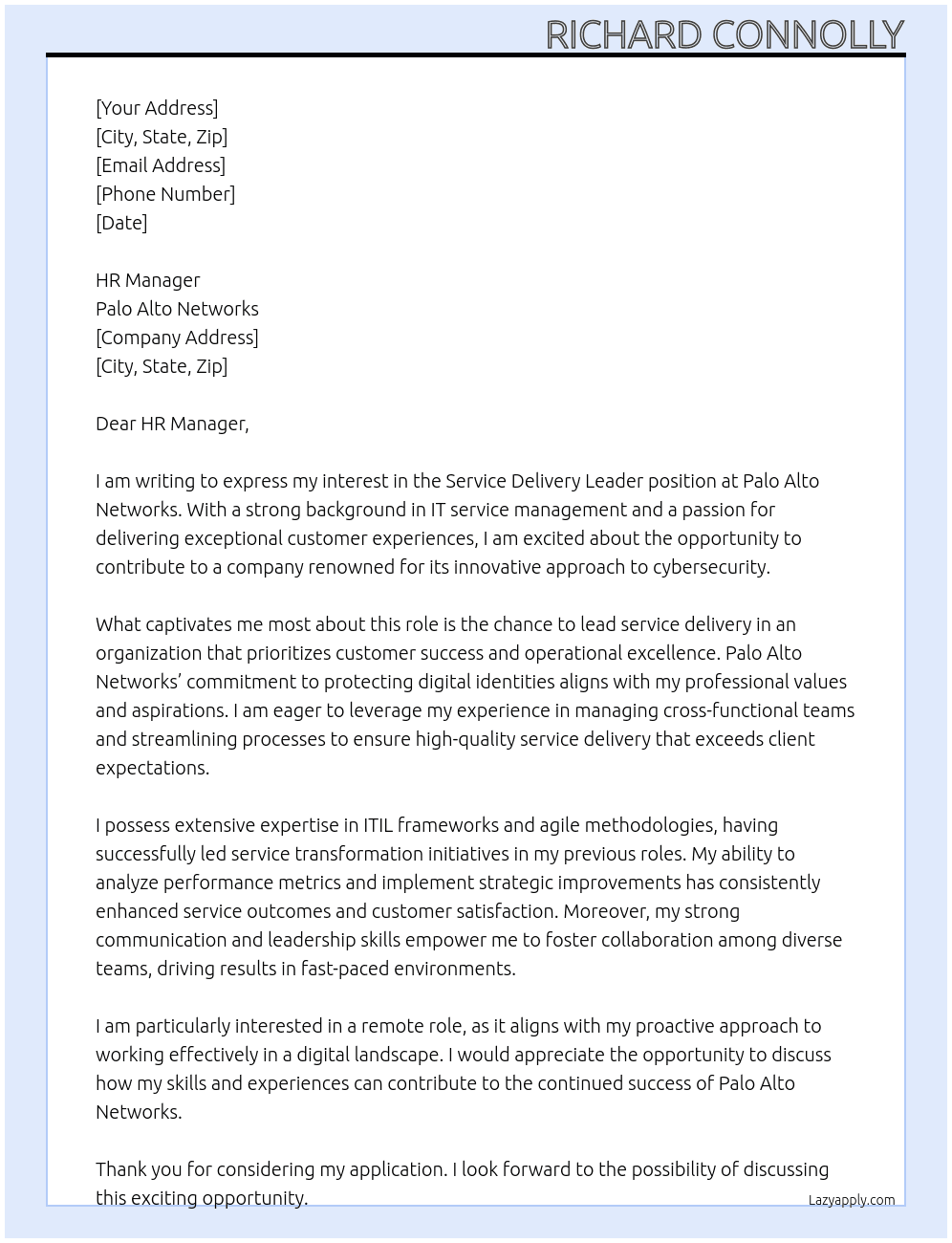 Cover letter for service deliver leader - LazyApply