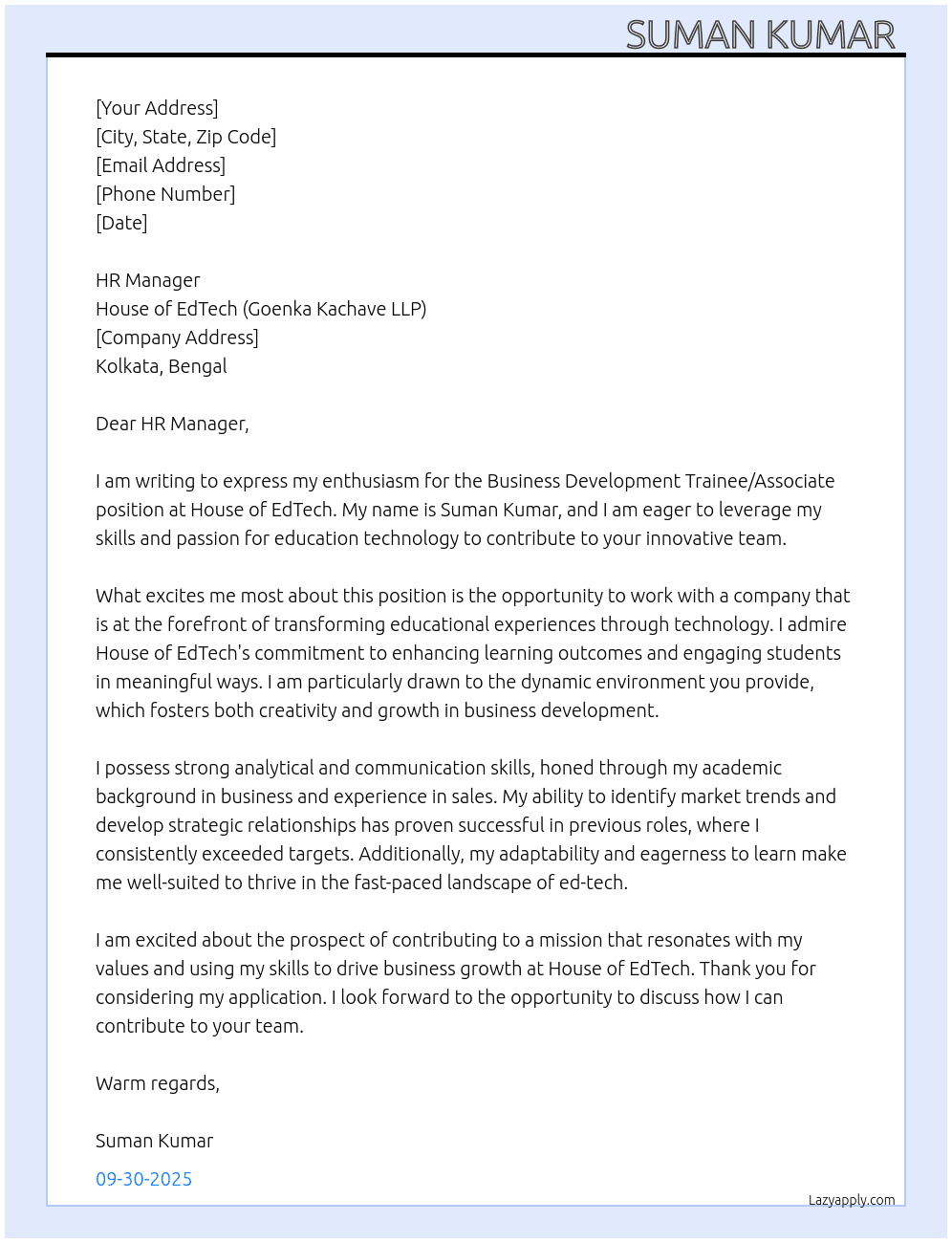 Cover letter for bussi - LazyApply