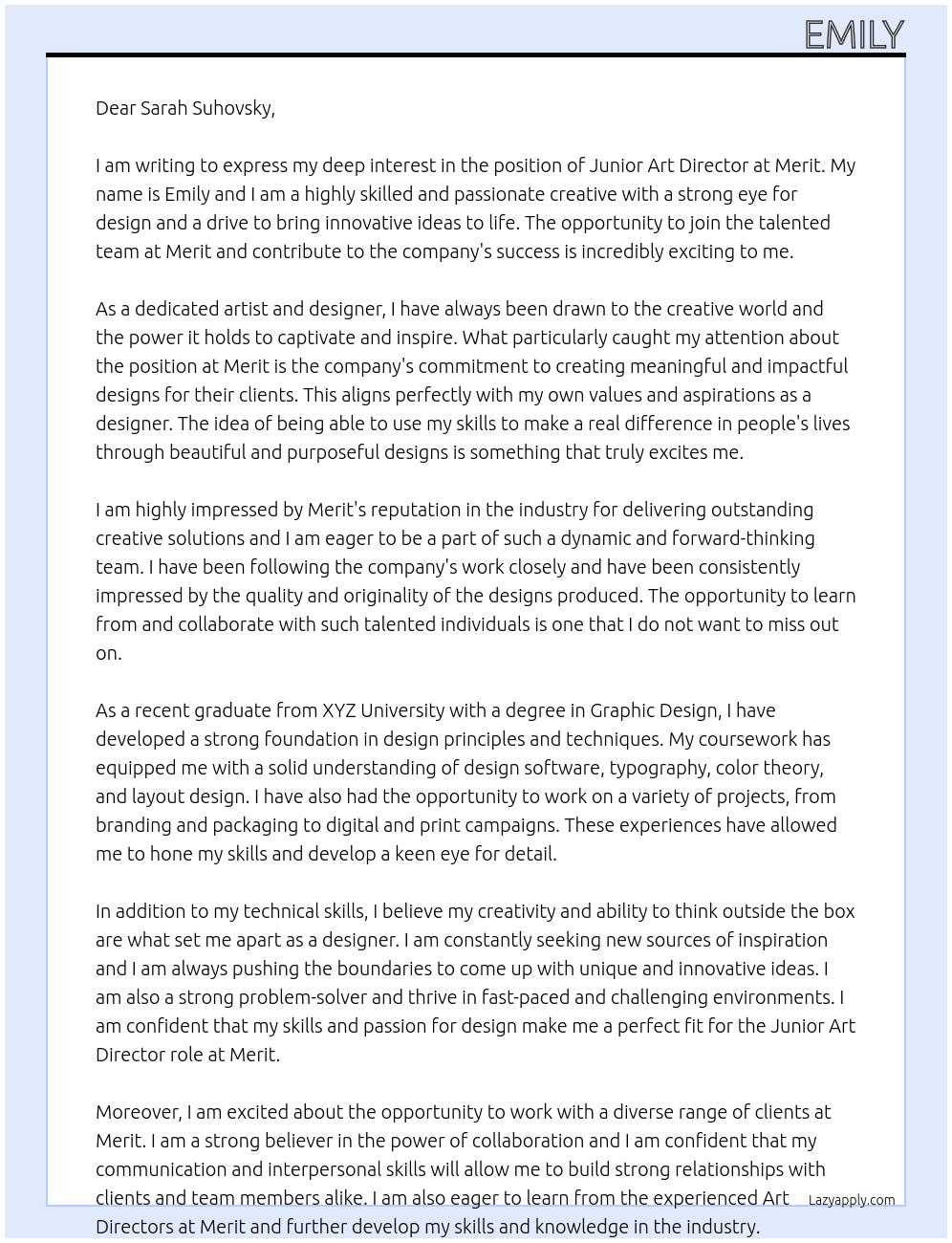Junior Art Director At Merit Cover Letter