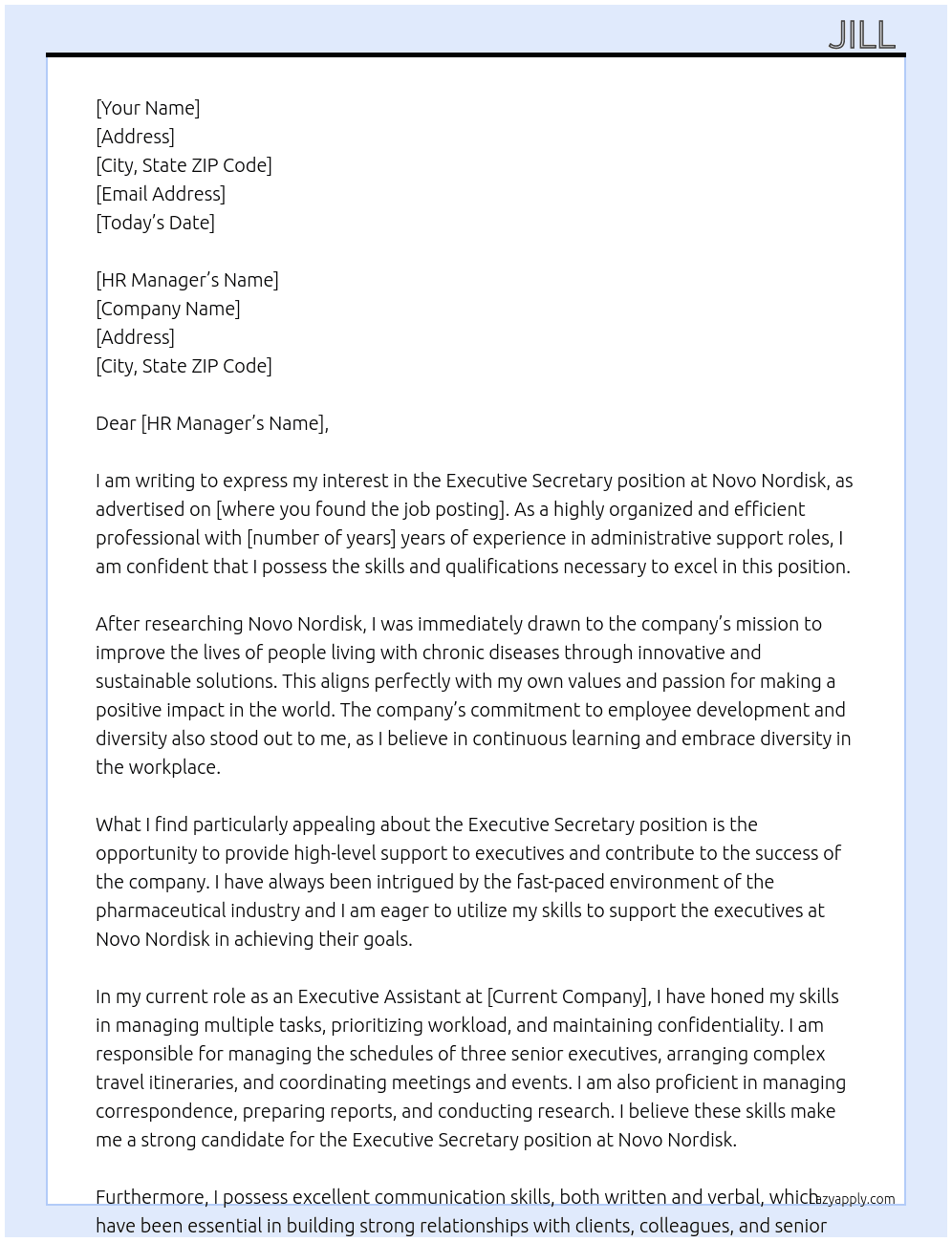 executive secretary At Novo Nordisk Cover Letter