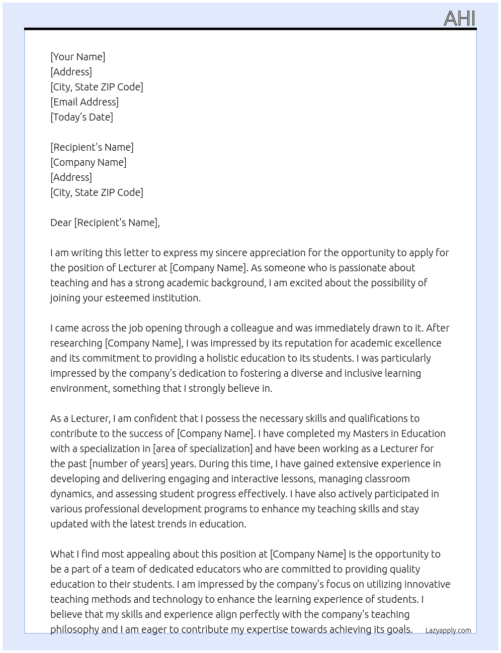 lecturer At funding Cover Letter