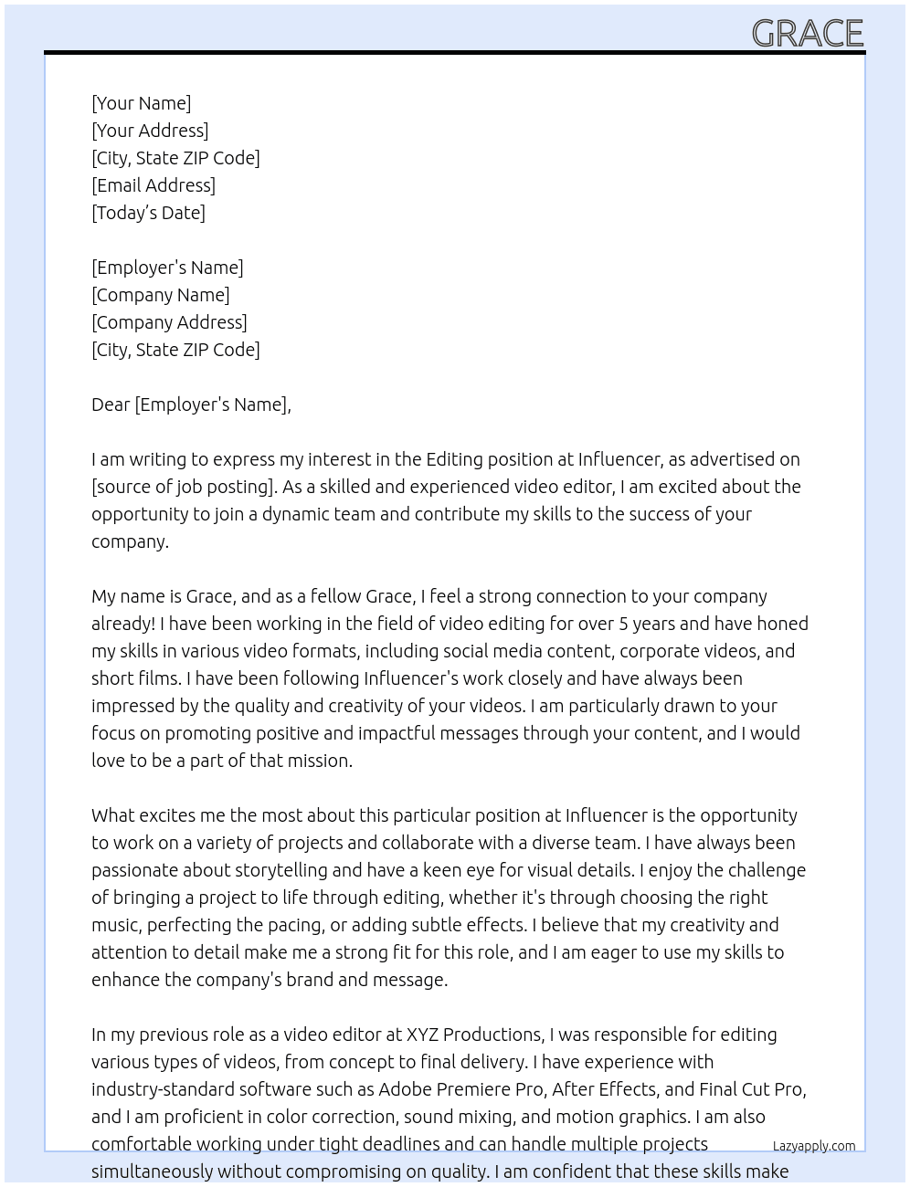 Editing At Influencer Cover Letter