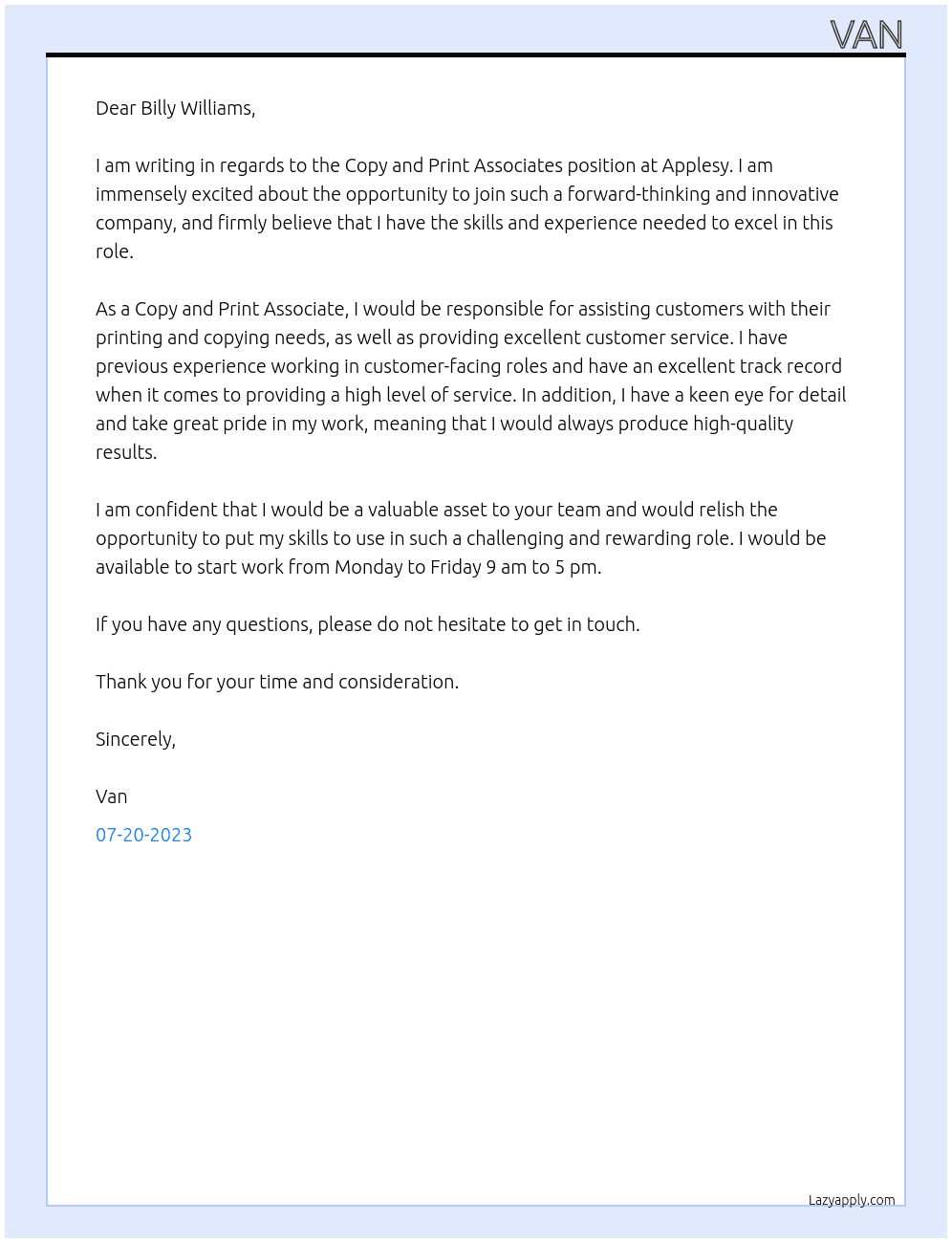 Copy and Print Associates  At Applesy Cover Letter