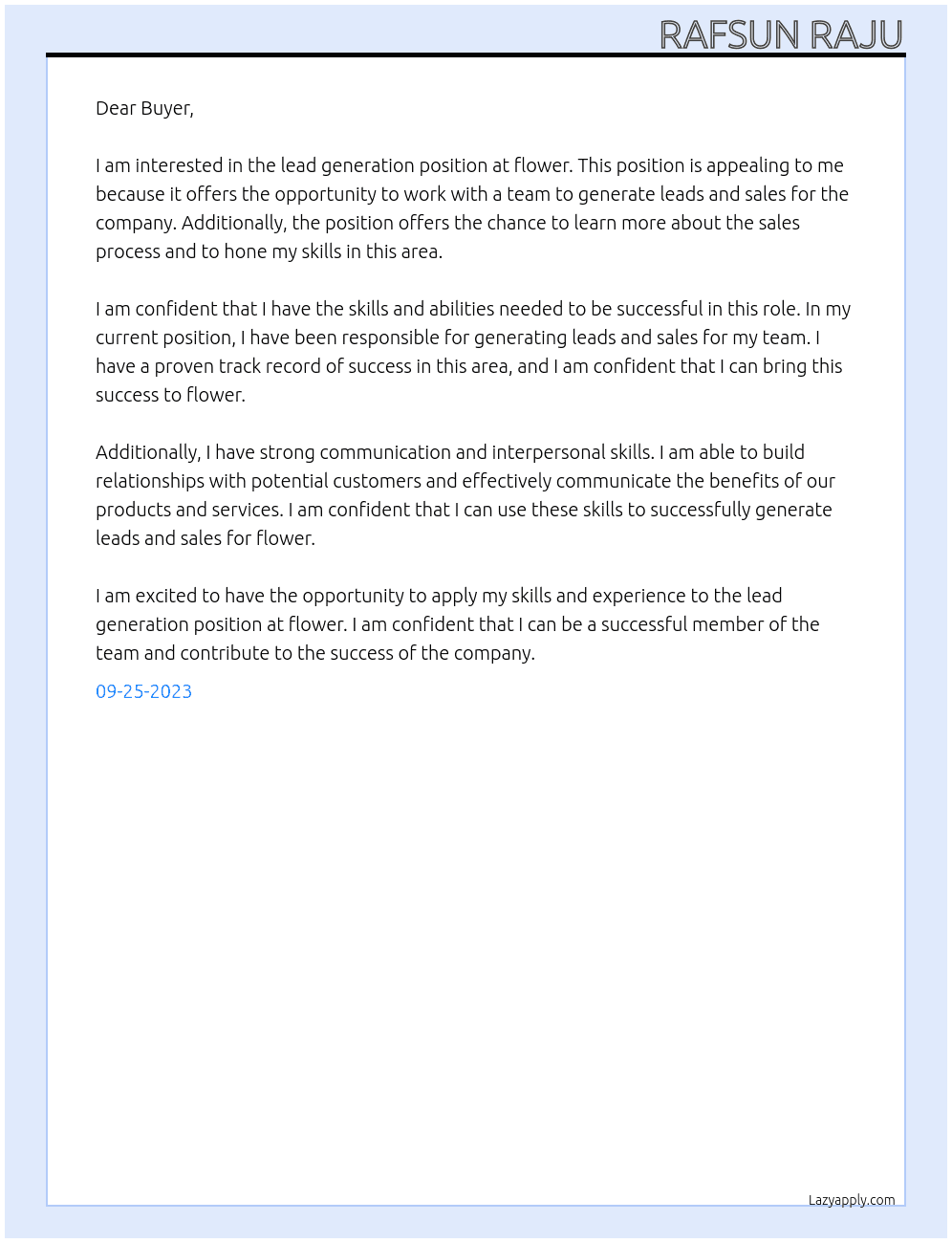lead generation At flower Cover Letter