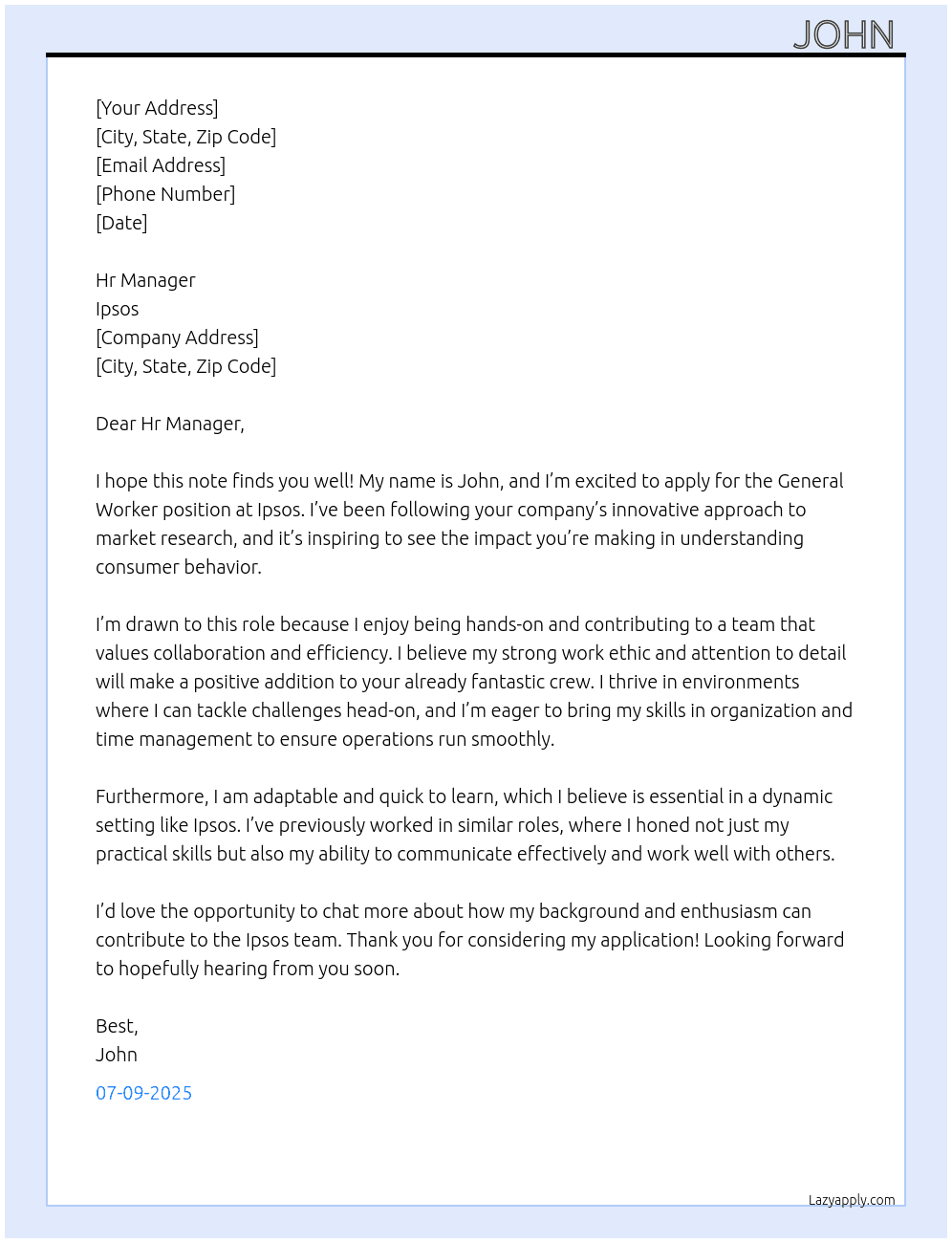 General worker At Ipsos Cover Letter