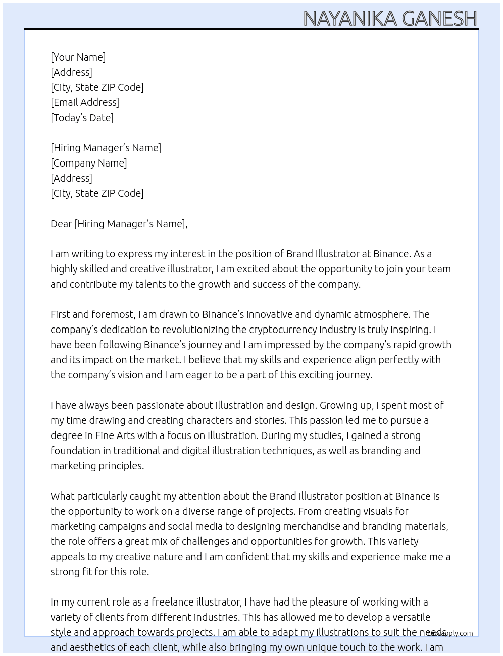 Cover letter for brand illustrator - LazyApply
