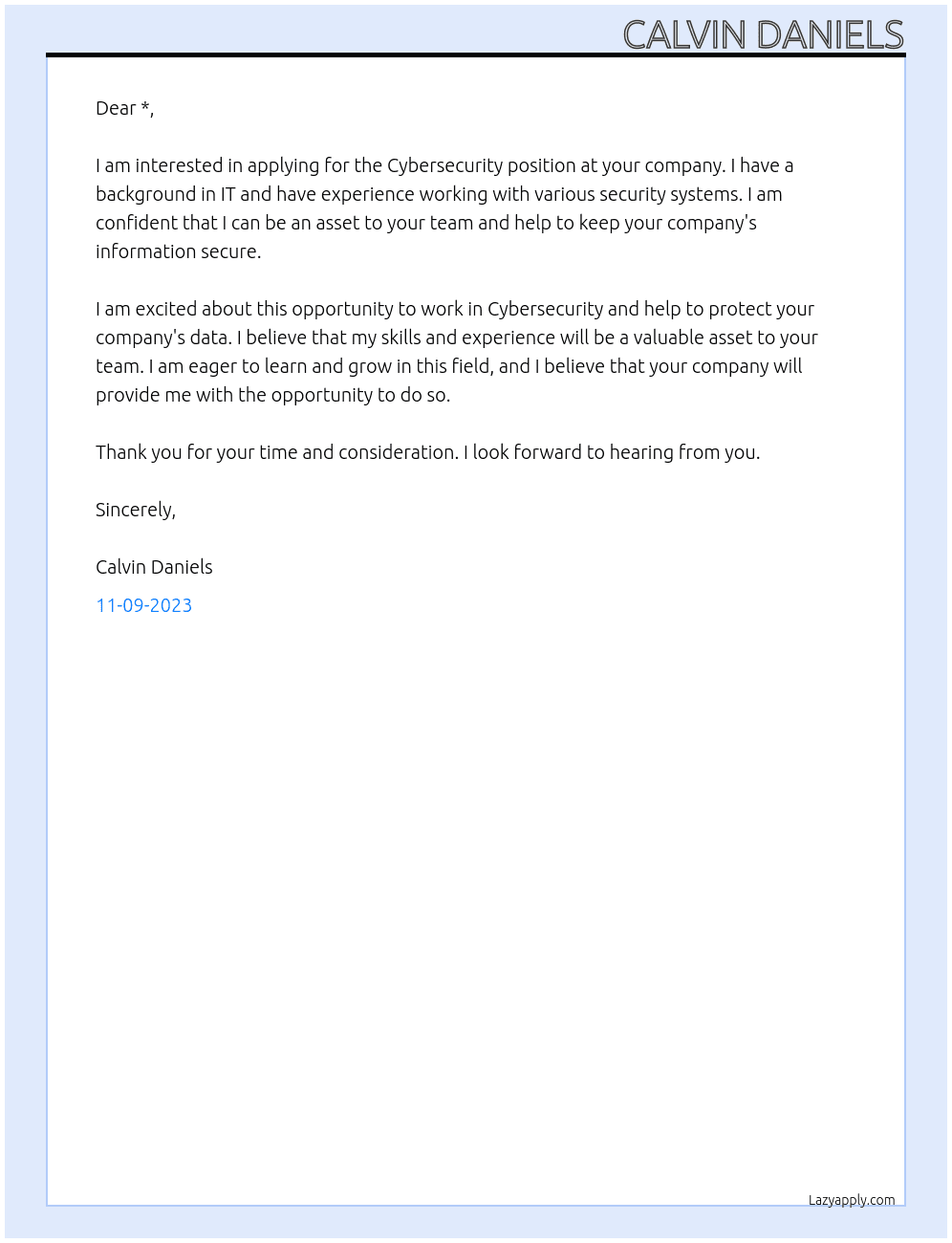 Cybersecurity At * Cover Letter