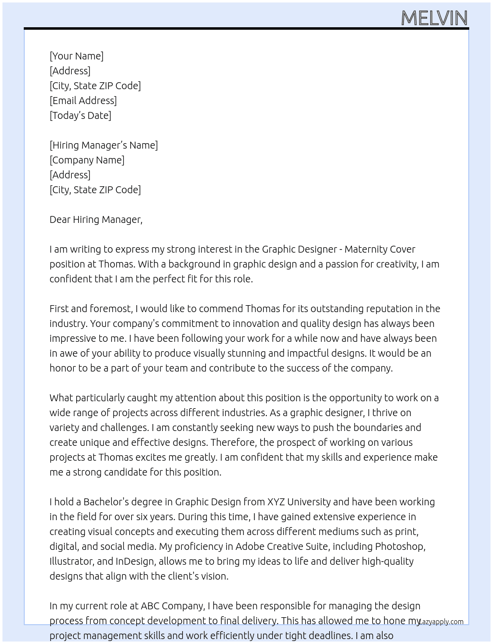 Graphic Designer - Maternity Cover At Thomas Cover Letter