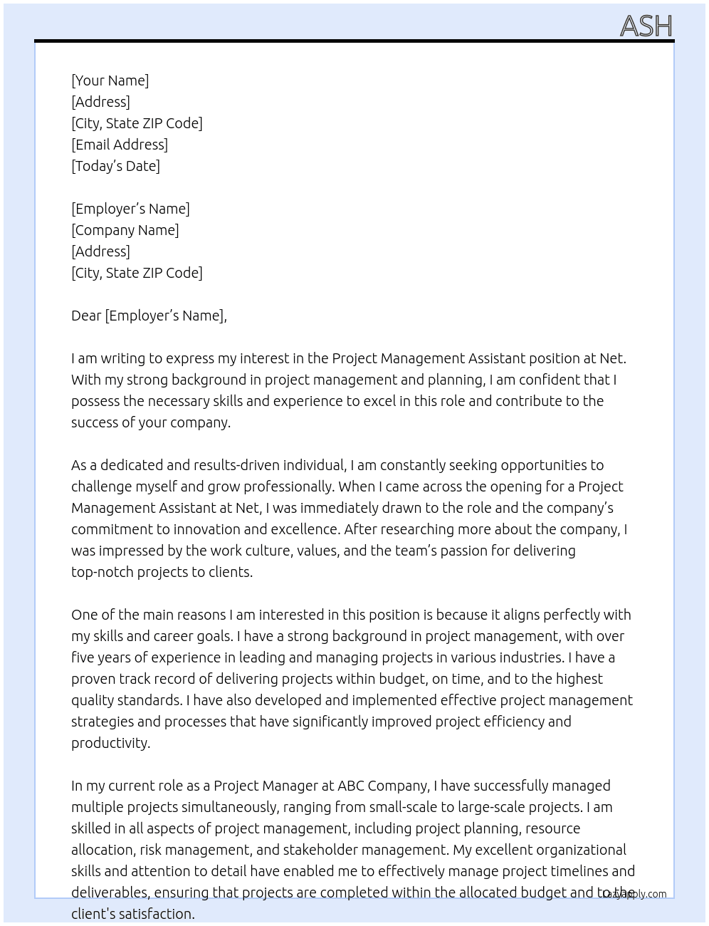 Project Management Assistant At Net Cover Letter