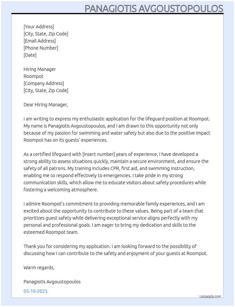 lifeguard At Roompot Cover Letter